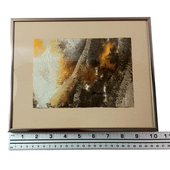 Abstract Mixed Media Painting Brown Yellow Beige By Suzanne Sandifer 8" X 10" - Picture 5 of 14